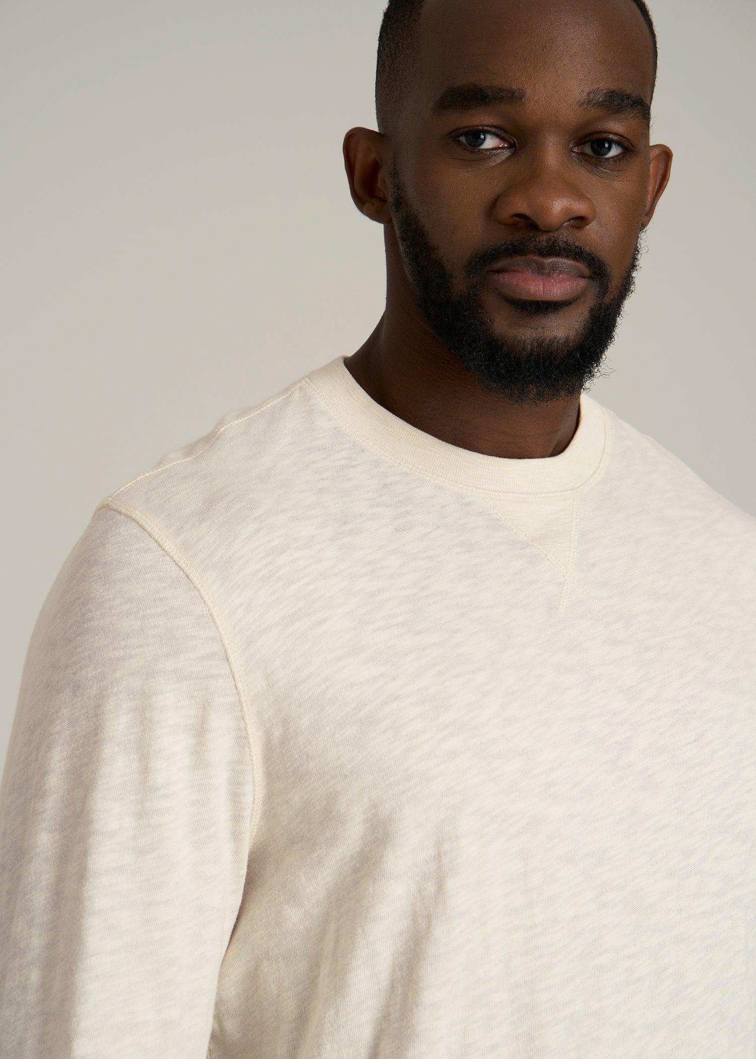 Sunwashed Slub Crewneck for Tall Men in Ivory White Male Product Image