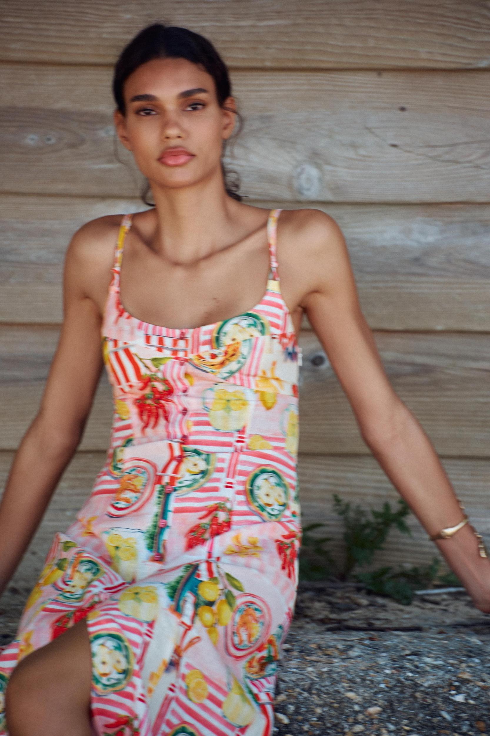 PATCHWORK PRINT LINEN MIDI DRESS Product Image