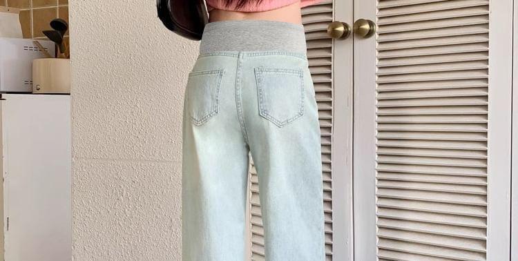 Maternity High Waist Washed Straight Leg Jeans Product Image