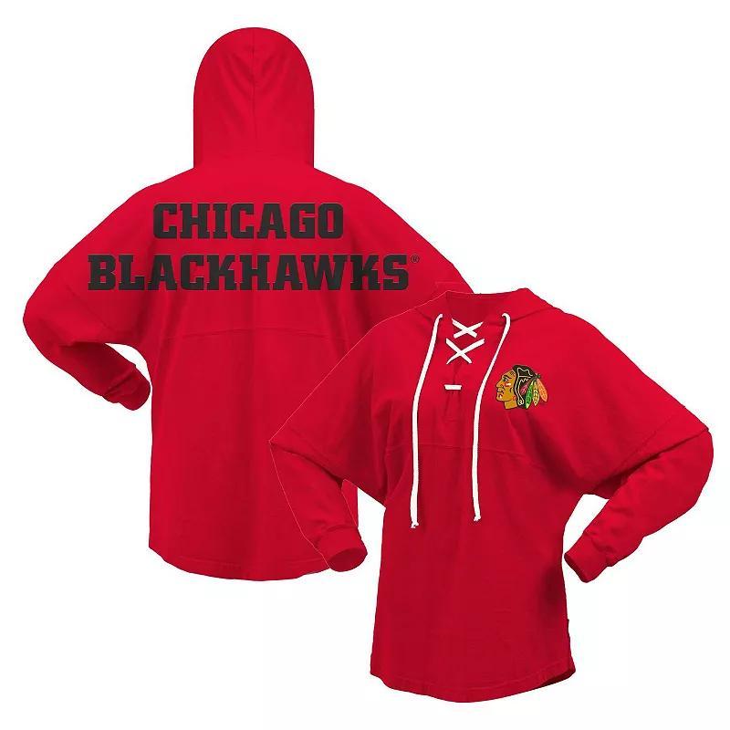 Women's Fanatics Branded Red Chicago Blackhawks Jersey Lace-Up V-Neck Long Sleeve Hoodie T-Shirt, Size: XL Product Image