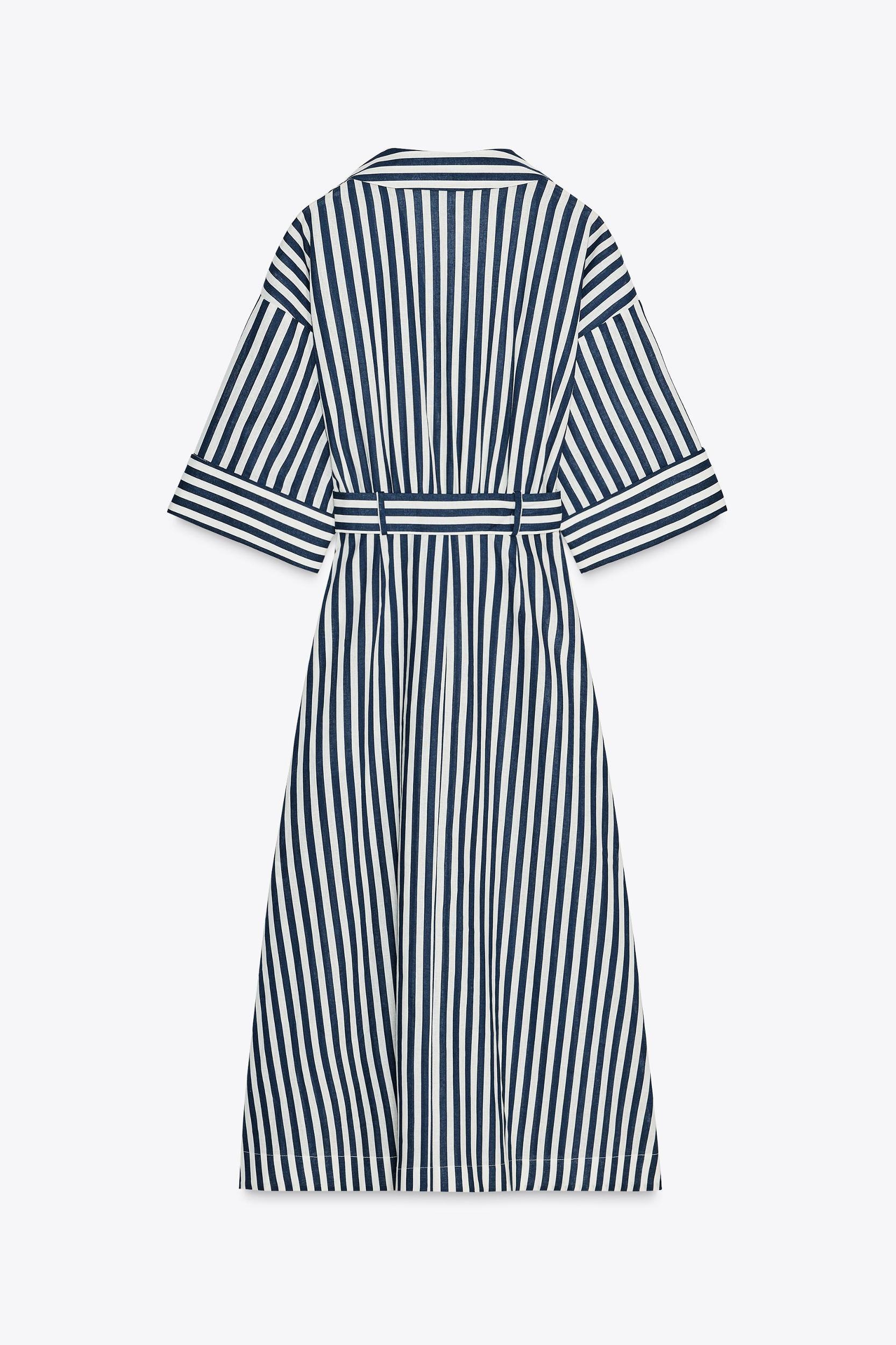STRIPED LINEN MIDI DRESS Product Image