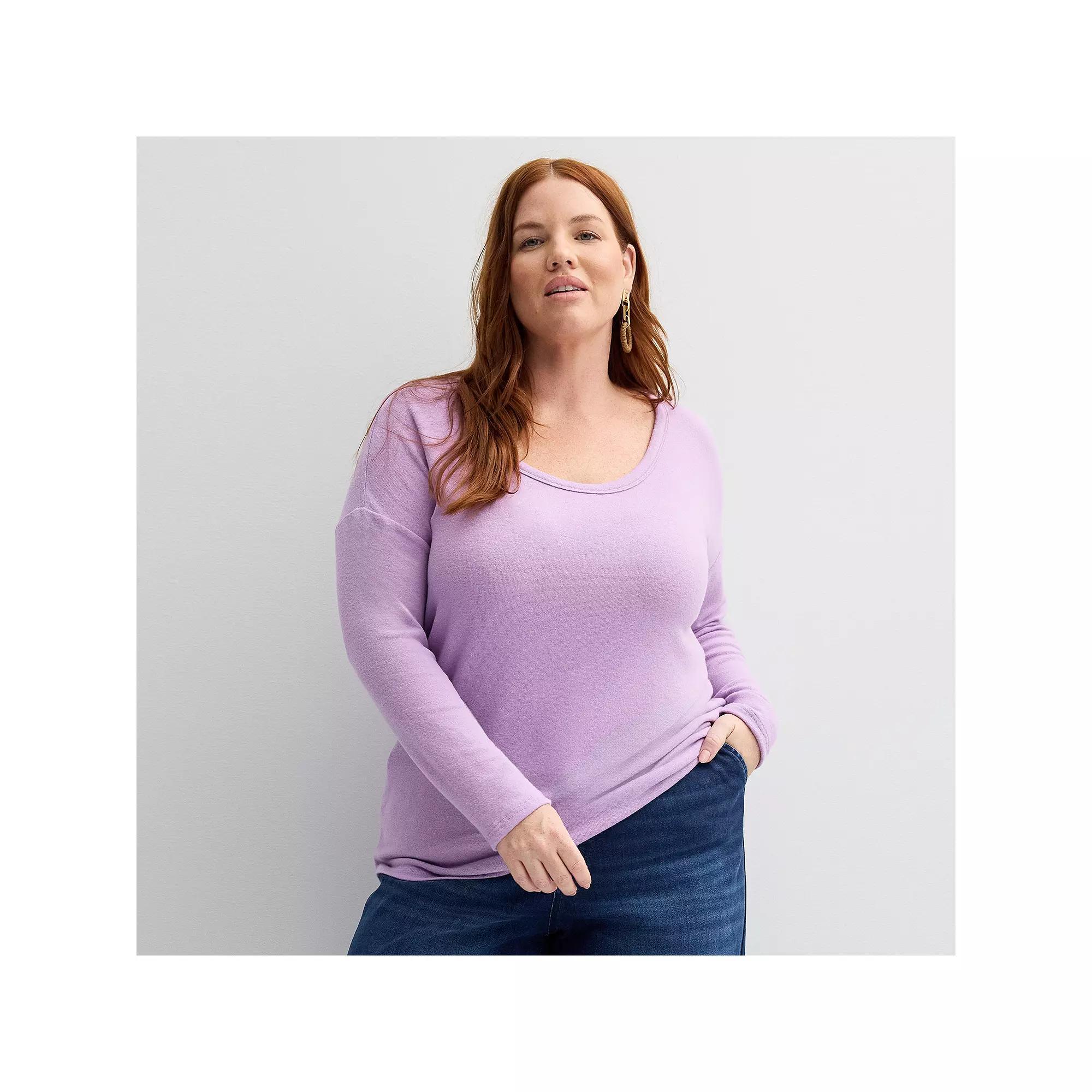 Plus Size Sonoma Goods For Life® Long Sleeve Scoopneck Pullover, Women's, Size: 1XL, Grey Product Image