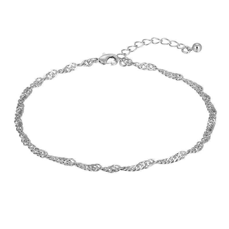 1928 Silver Tone Twisted Rope Chain Anklet, Womens, Grey Product Image