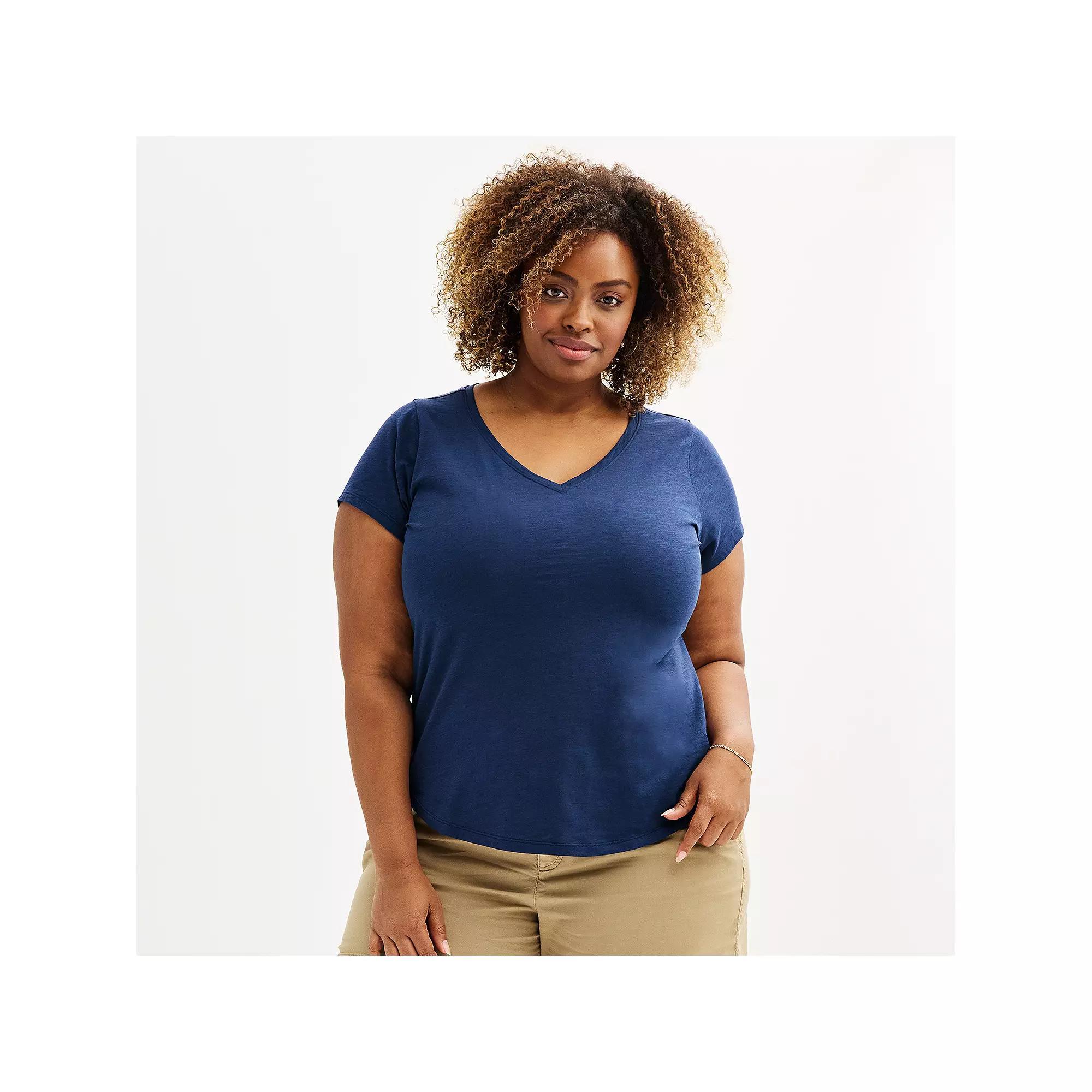 Plus Size Sonoma Goods For Life® Everyday V-Neck T-Shirt, Women's, Size: 0X, Blue Beauty Product Image