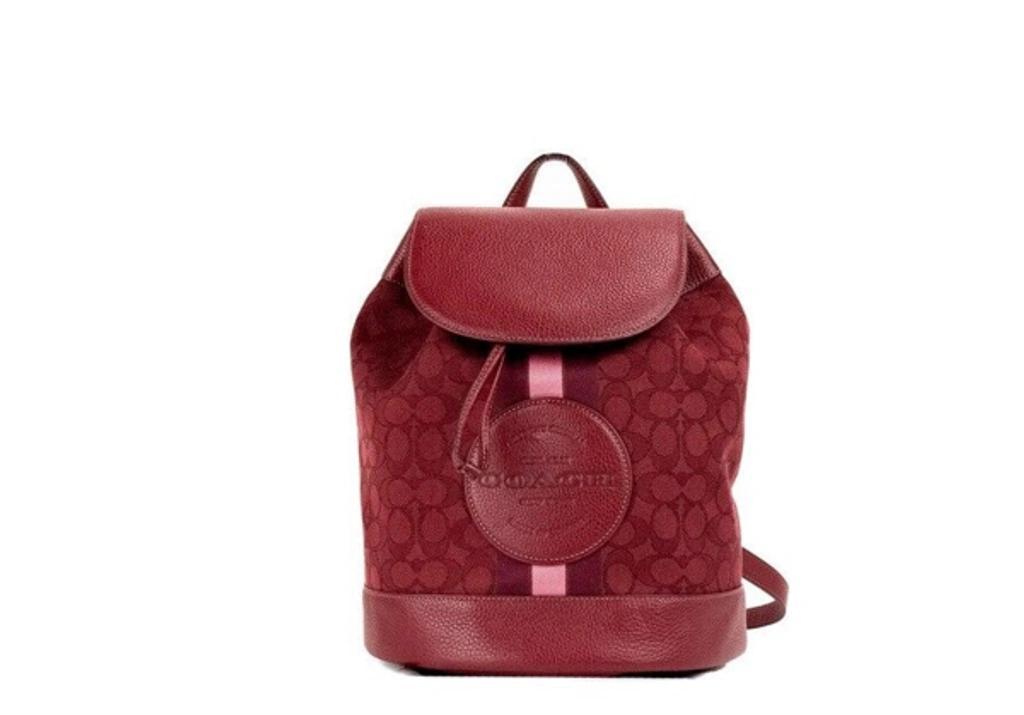 COACH Dempsey Red Apple Signature Jacquard Canvas Logo Patch Backpack Product Image