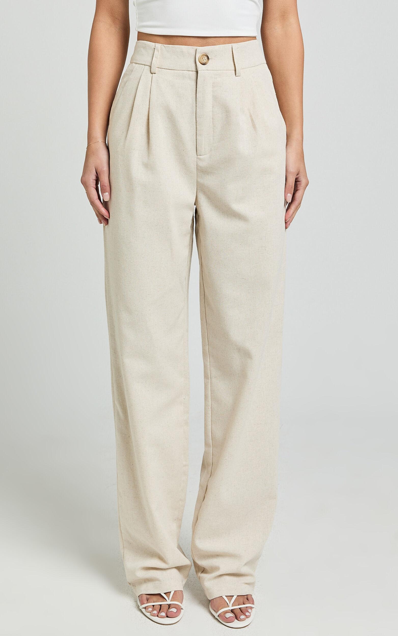 Kiraye Pants - Linen Look High Waist Tailored Pants in Natural Product Image