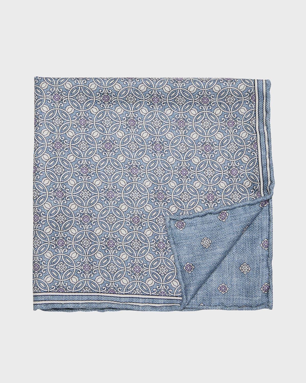 Mens Geometric-Print Silk Pocket Square Product Image