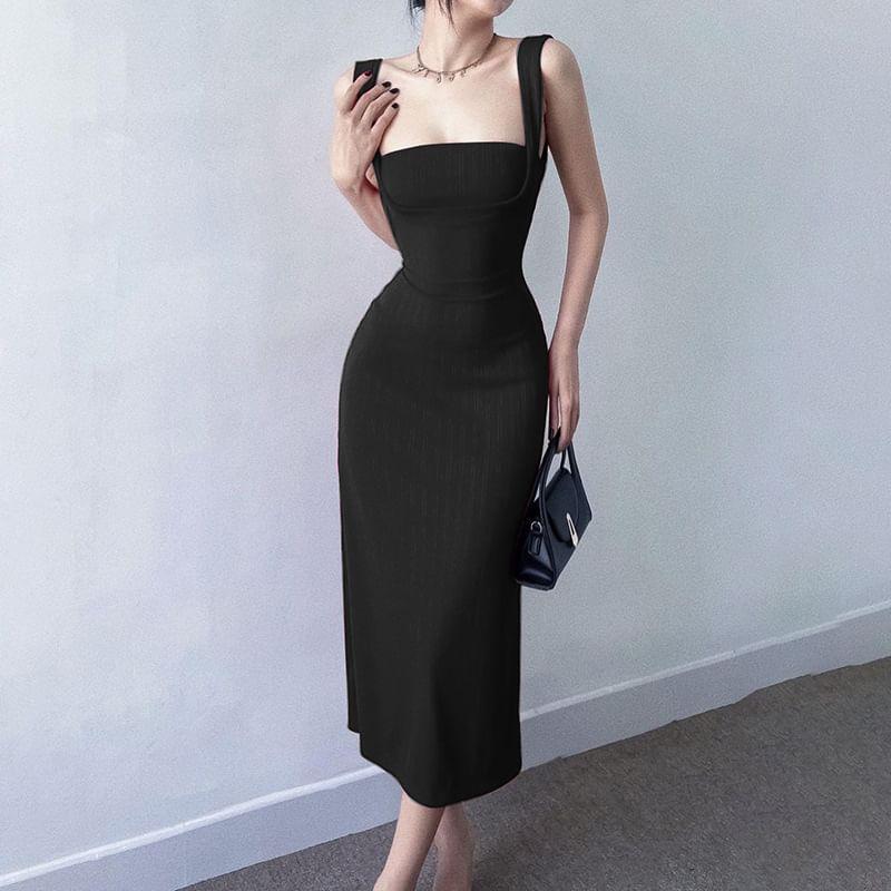 Spaghetti Strap Backless Maxi Bodycon Dress Product Image