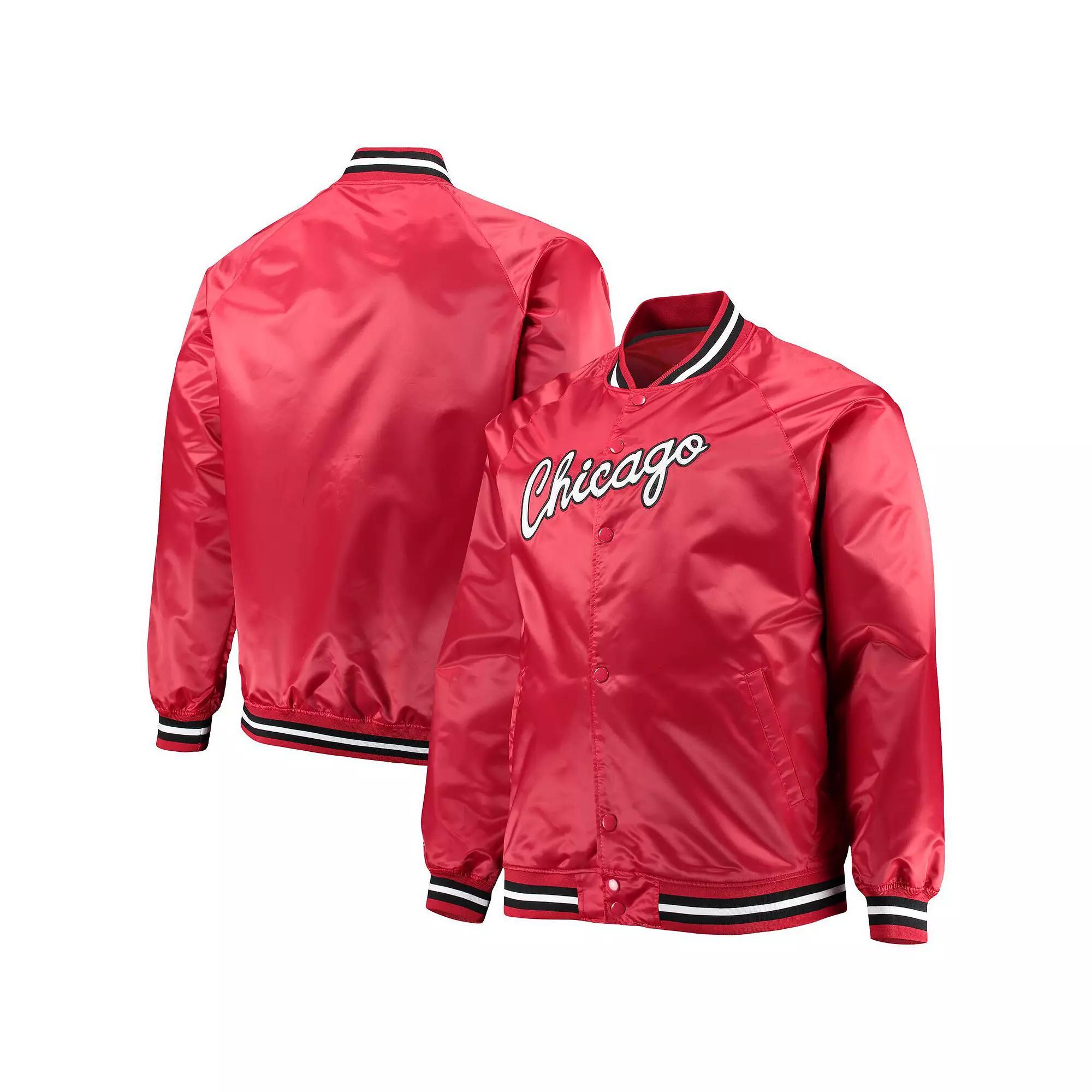 Men's Mitchell & Ness Red Chicago Bulls Big & Tall Hardwood Classics Raglan Satin Full-Snap Jacket,  Product Image