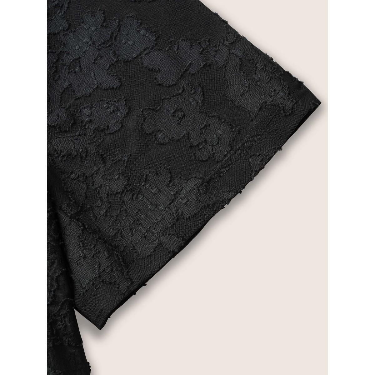 Plus Size Square Neck Plain Textured T-shirt Black Women Elegant Texture Square Neck Everyday T-shirts BloomChic 18-20/2X Product Image