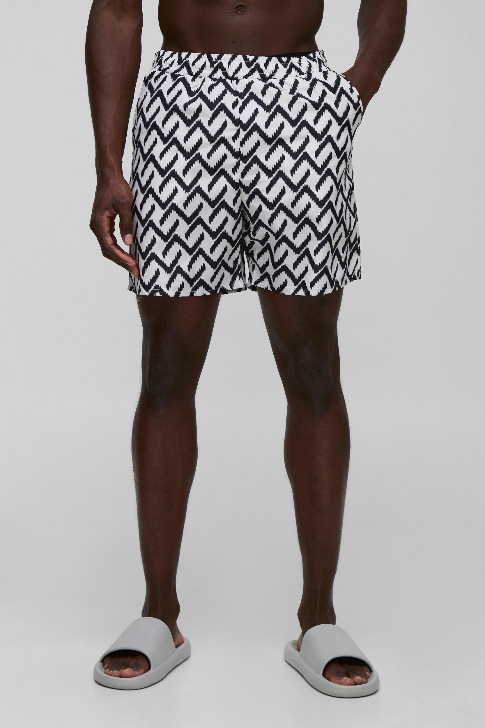Abstract Pattern Printed Mid Length Swim Short | boohooMAN USA Product Image