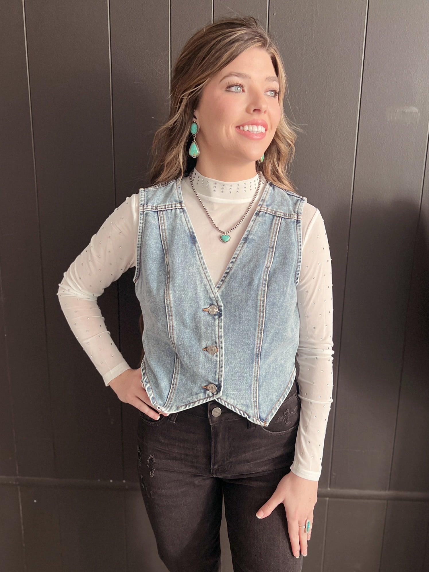 Denim Button Up Western Vest - 2 Colors Product Image