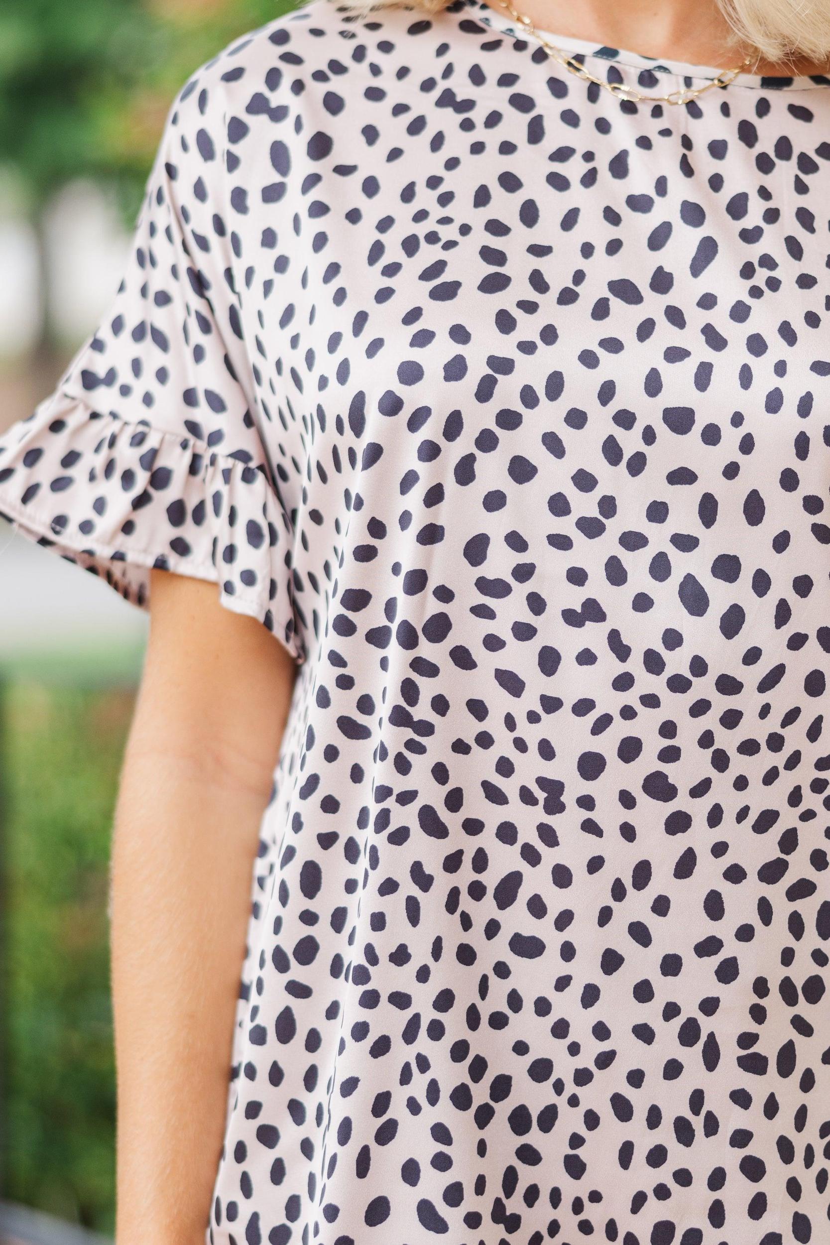 All I Ask Taupe Brown Spotted Leopard Ruffled Top Female Product Image