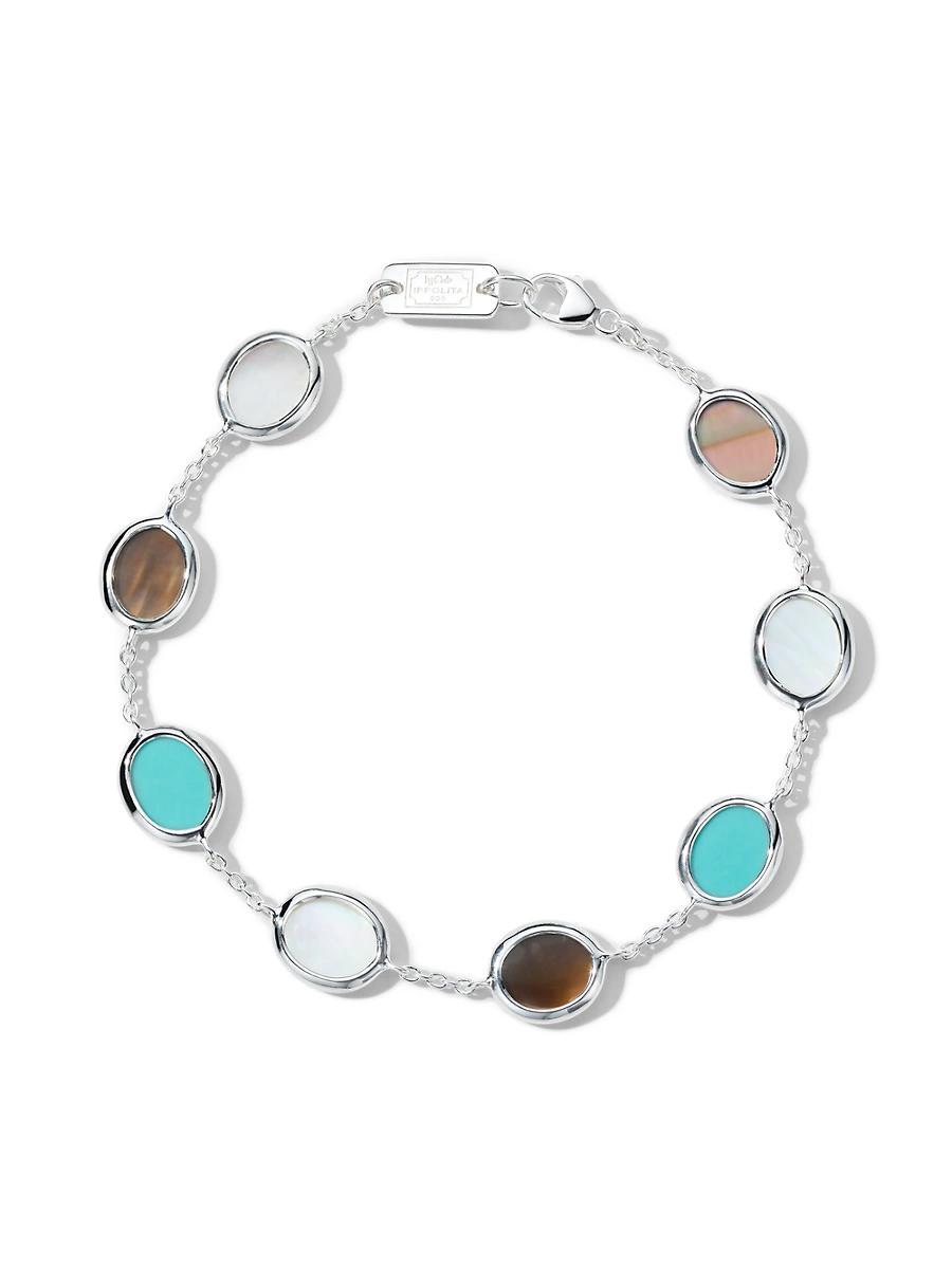 Womens Polished Rock Candy Mini Oval Slice Isola Sterling Silver, Turquoise & Mother-of-Pearl Chain Bracelet Product Image