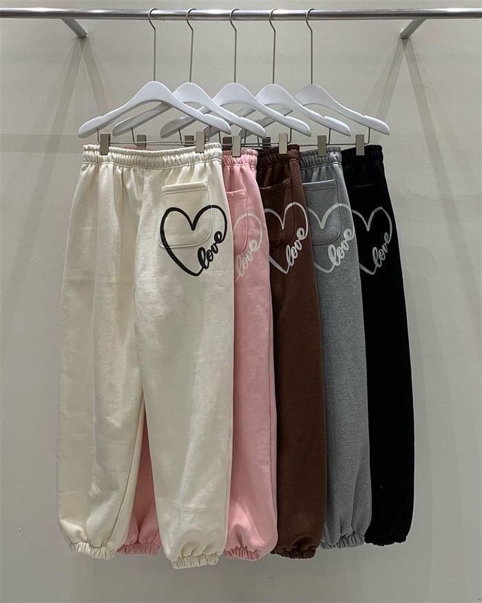 Elastic Waist Heart Print Harem Sweatpants Product Image