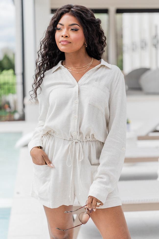 My First Pick Ivory Textured Collared Romper SALE Product Image