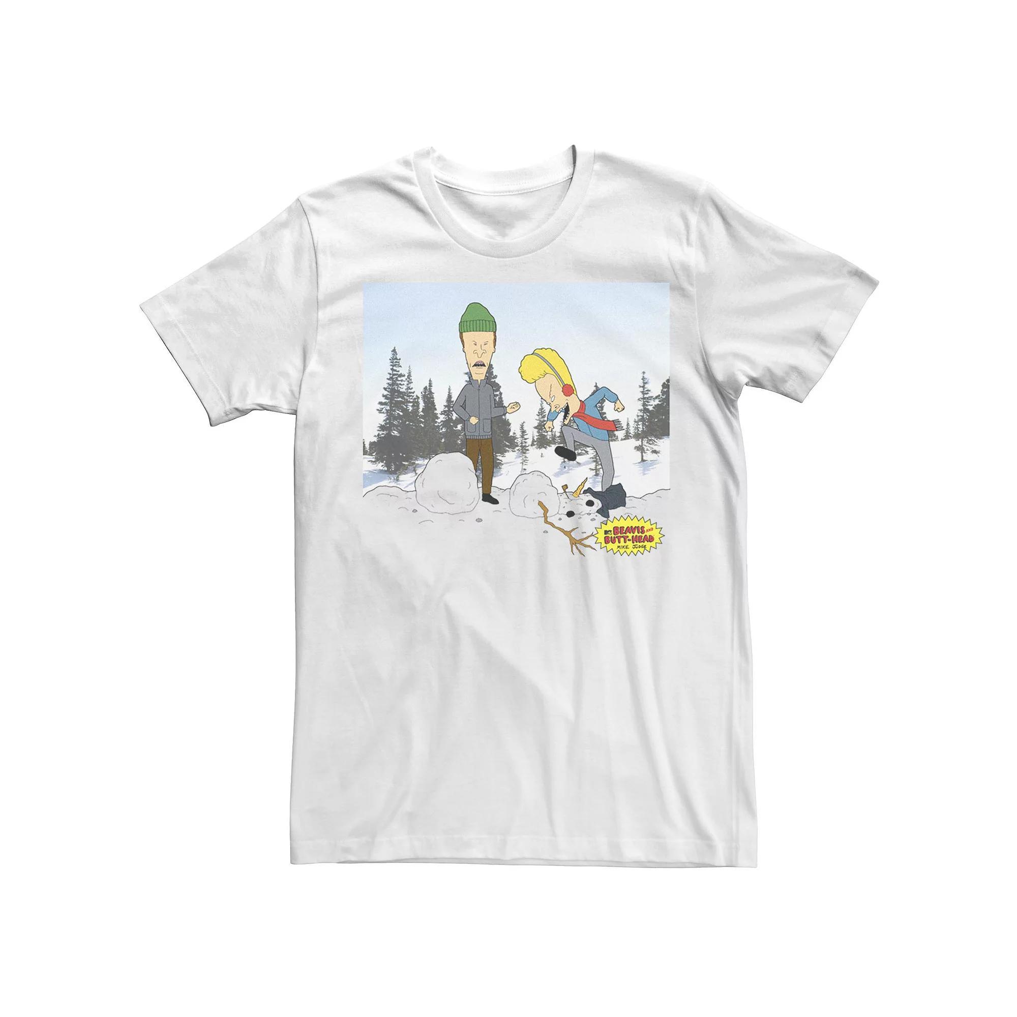 Men's Beavis And Butthead Snowman Short Sleeve Tee, Size: XXL, White Product Image