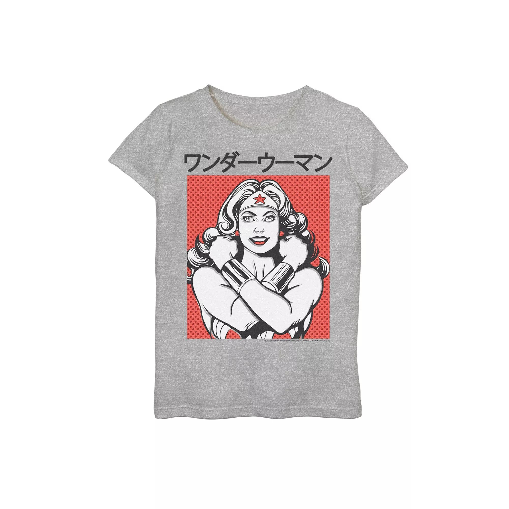 Girls 7-16 DC Comics Wonder Woman Dotted Kanji Portrait Graphic Tee, Girl's, Size: Small, Athletic Grey Product Image