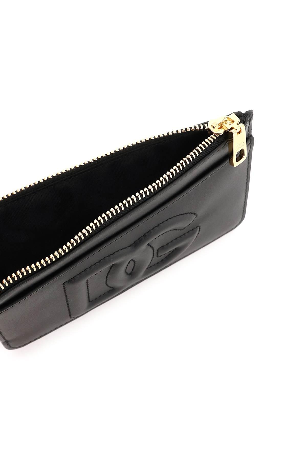 DOLCE & GABBANA Logo Embossed Top Zip Card Holder In Black Product Image