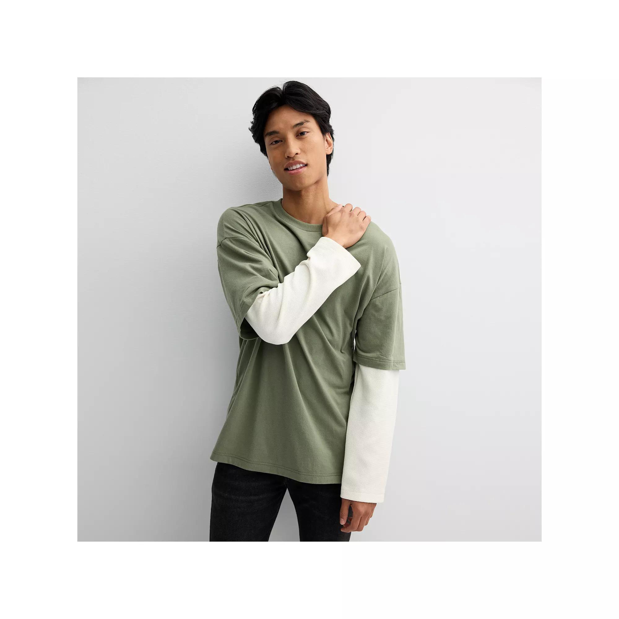 Men's Hollywood Long Sleeve Oversized Mock Two-Fer Tee, Size: Large, Overcast Product Image