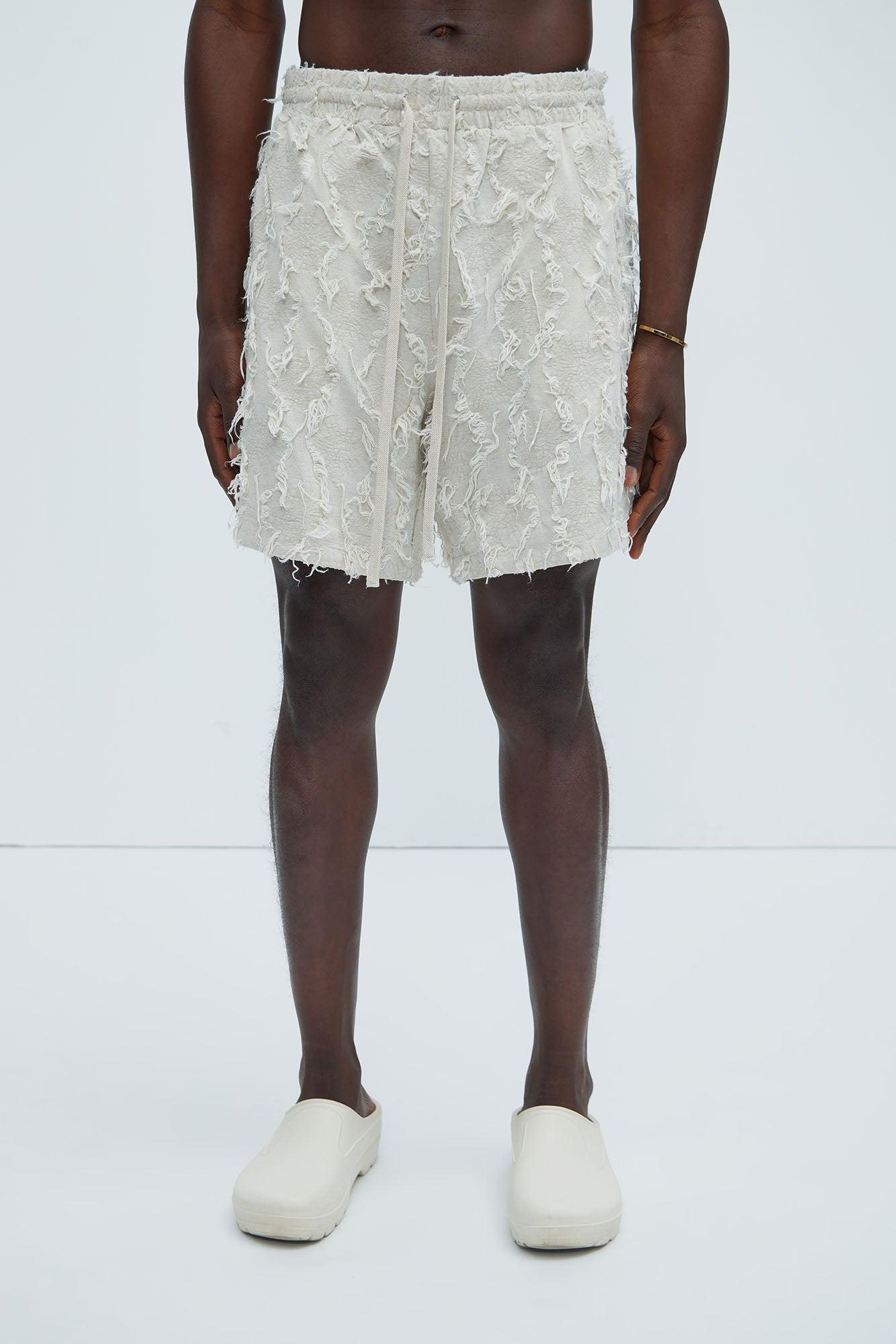 Frayed Jacquard Linen Shorts - Off White Product Image