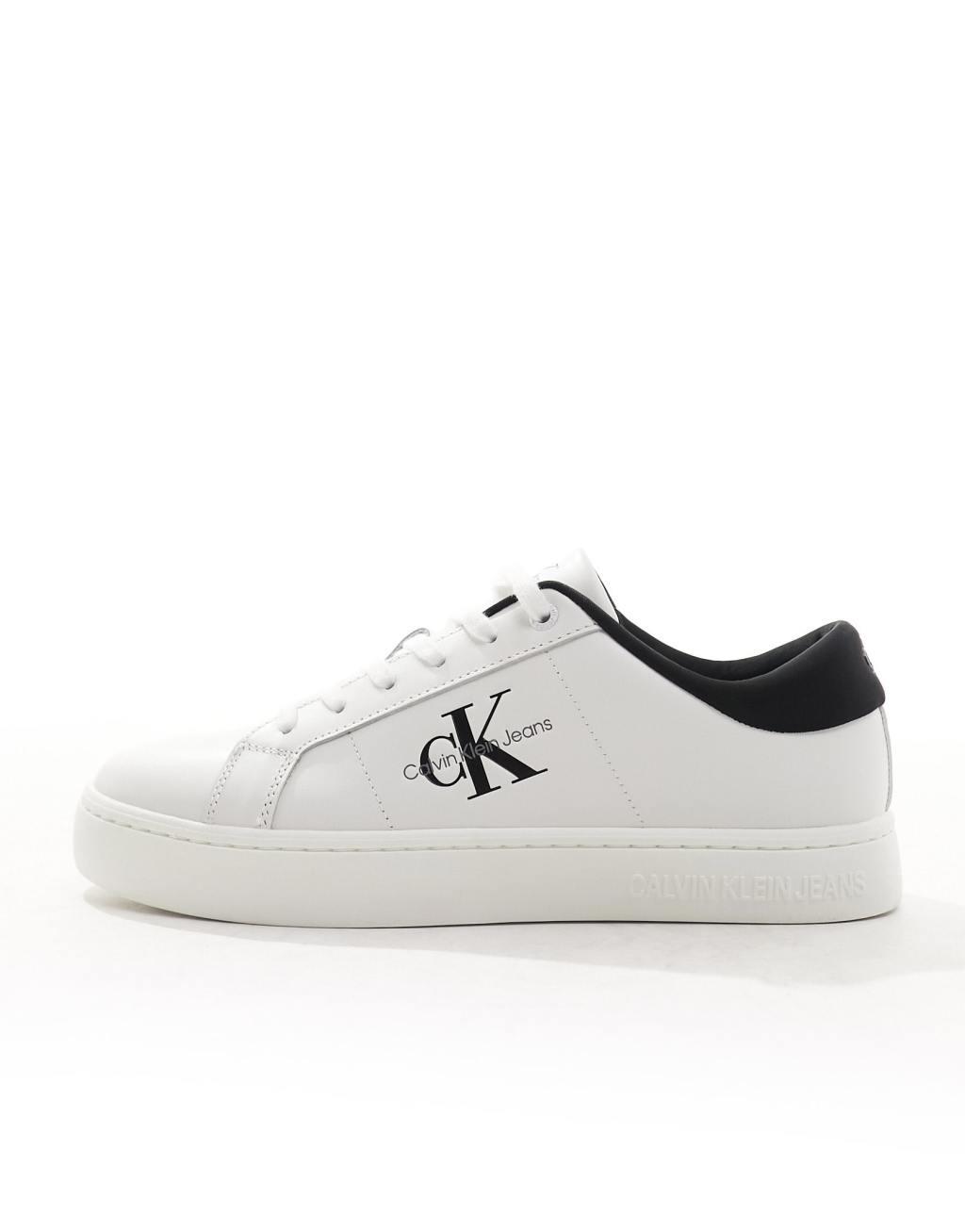 Calvin Klein Jeans leather classic low cupsole sneakers in white Product Image