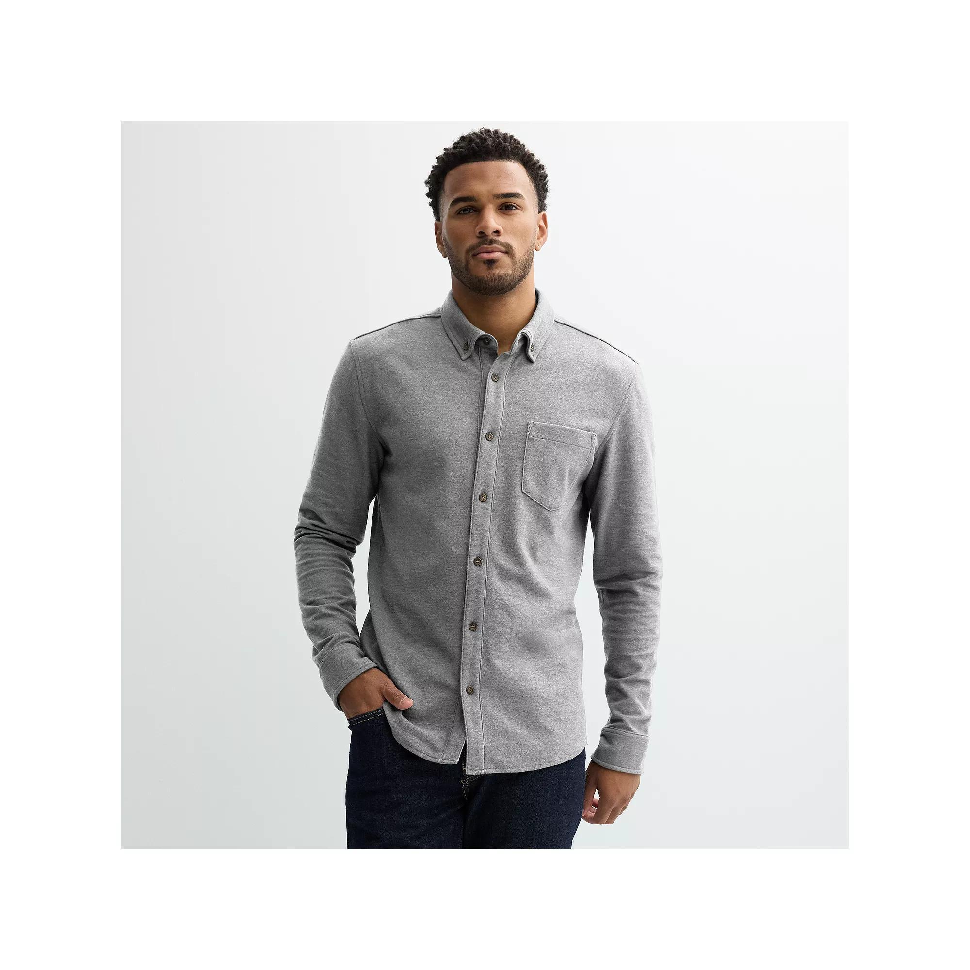 Men's Sonoma Goods For Life® Long Sleeve Pique Button-Up Shirt, Size: XL, Medium Mineral Grey Product Image