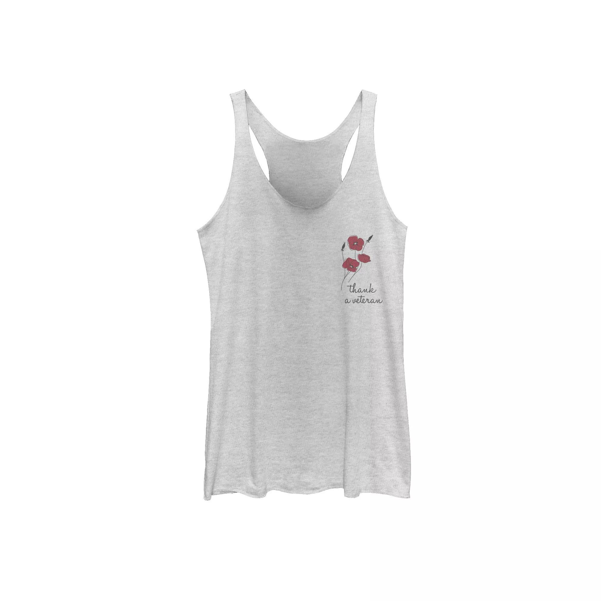 Junior's Thank A Veteran Flower Text Tank Top, Girl's,  Product Image