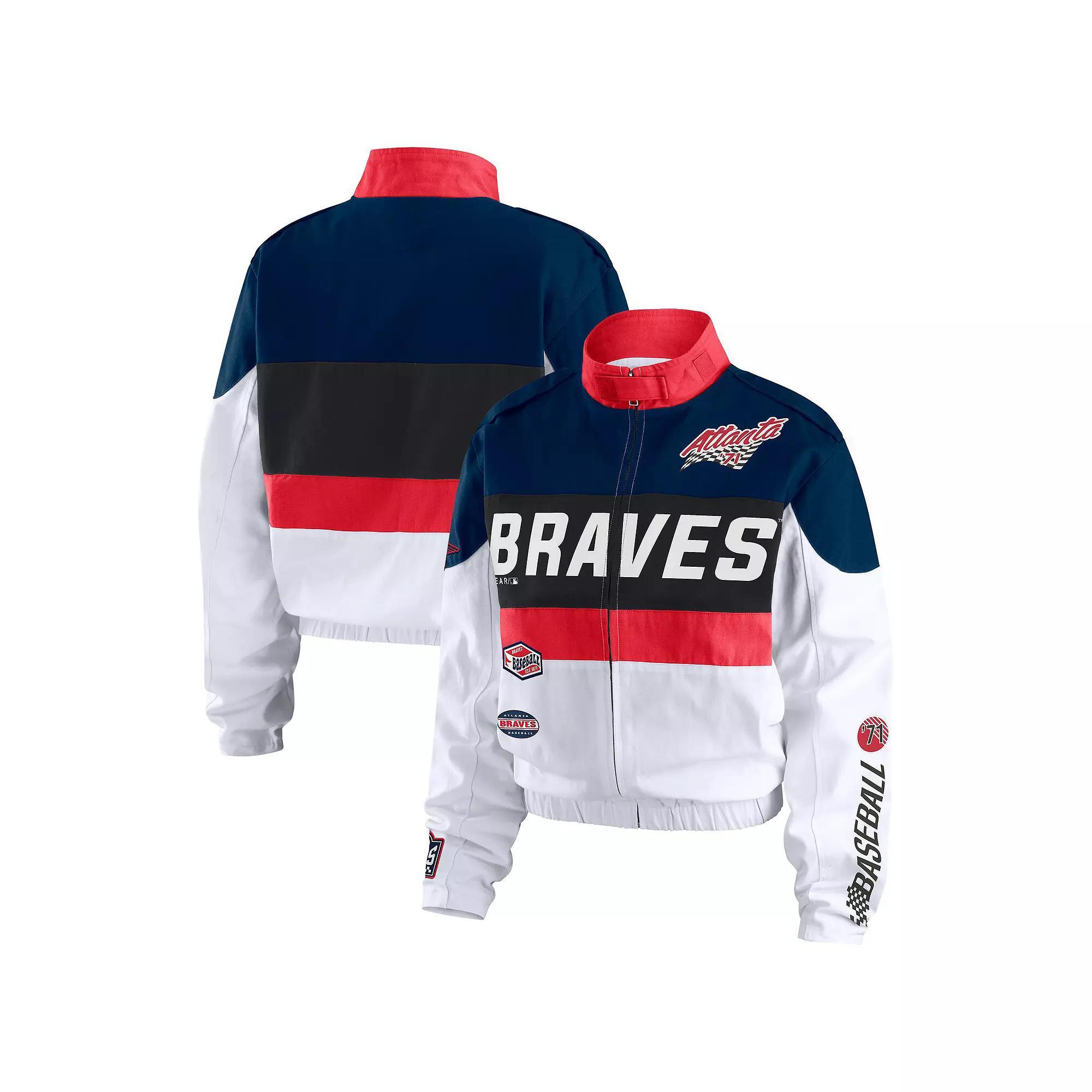 Women's WEAR by Erin Andrews Navy/White Atlanta Braves Racing Full-Zip Jacket,  Product Image