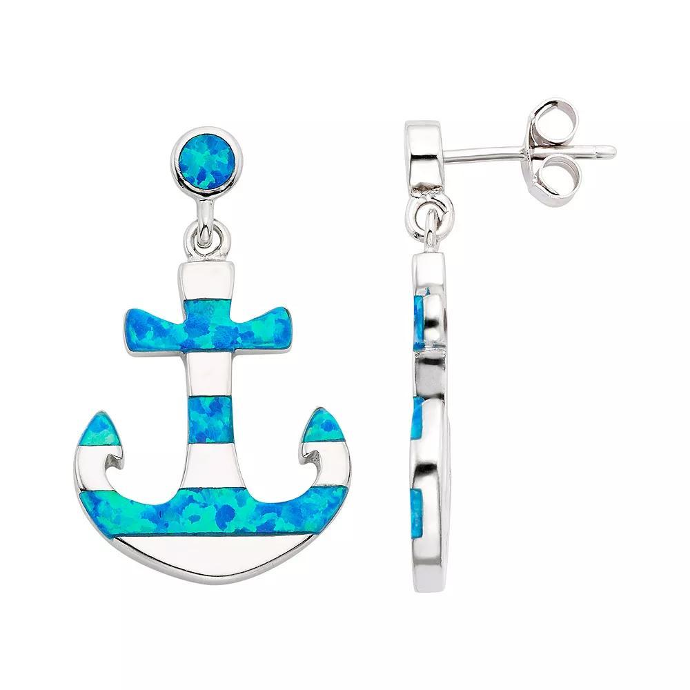 Lab-Created Blue Opal Sterling Silver Anchor Drop Earrings, Women's Product Image