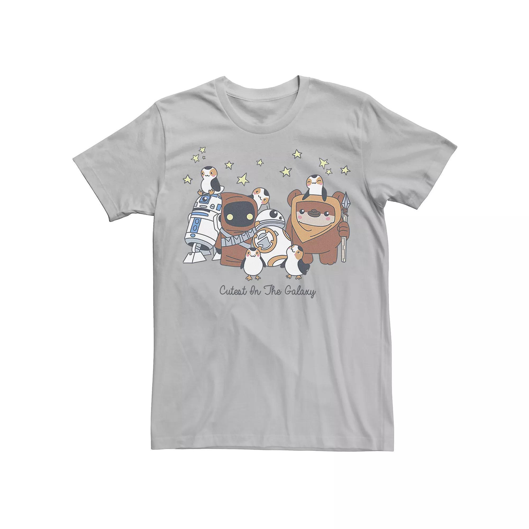 Men's Star Wars Group Shot Cutest In The Galaxy Poster Tee, Size: Medium, Silver Product Image