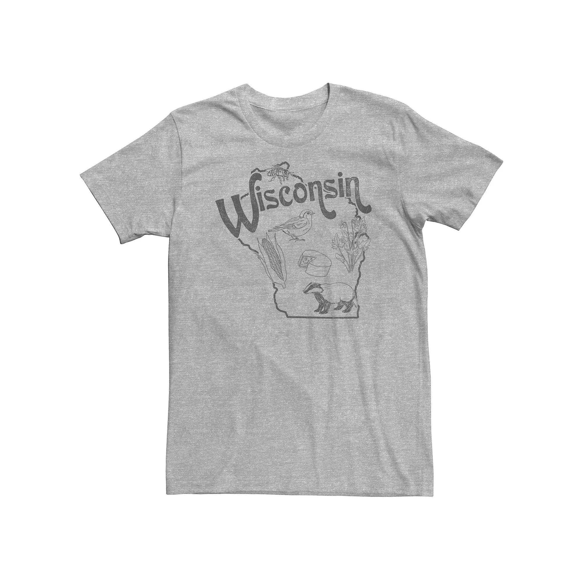 Big & Tall Wisconsin Landmarks Map Sketch Tee, Men's, Size: 4XL, Athletic Grey Product Image