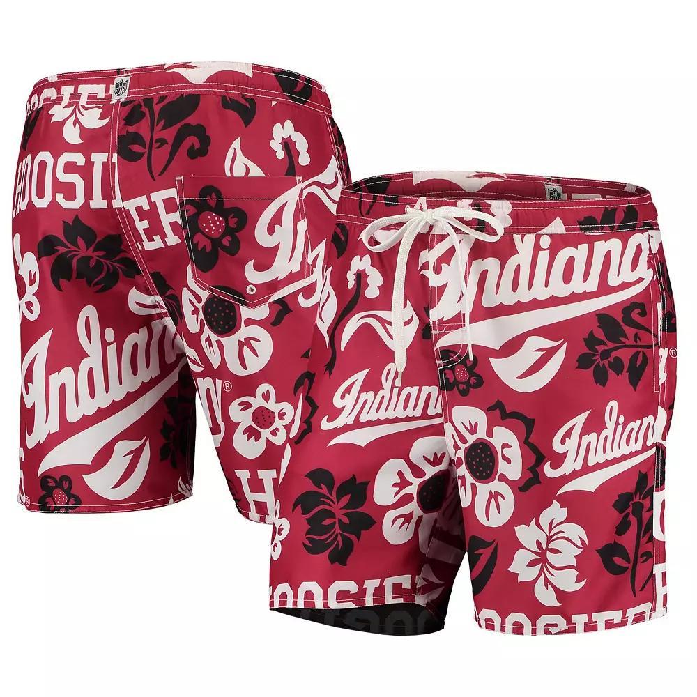 Men's Wes & Willy Crimson Indiana Hoosiers Floral Volley Logo Swim Trunks,  Product Image