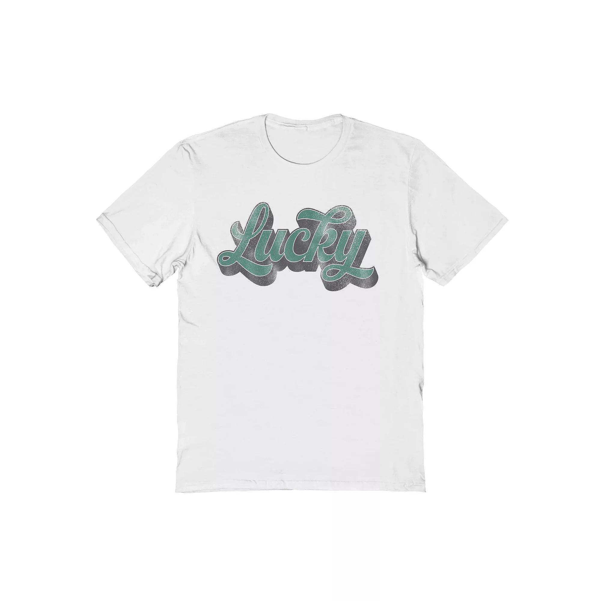 Men's Lucky Script St. Patrick's Day Graphic Tee, Size: Small, White Product Image