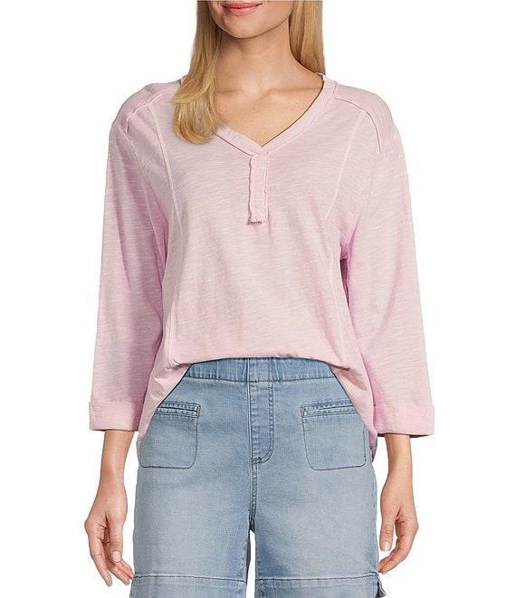 Westbound Rolled 3/4 Sleeve Faux Henley Top Product Image