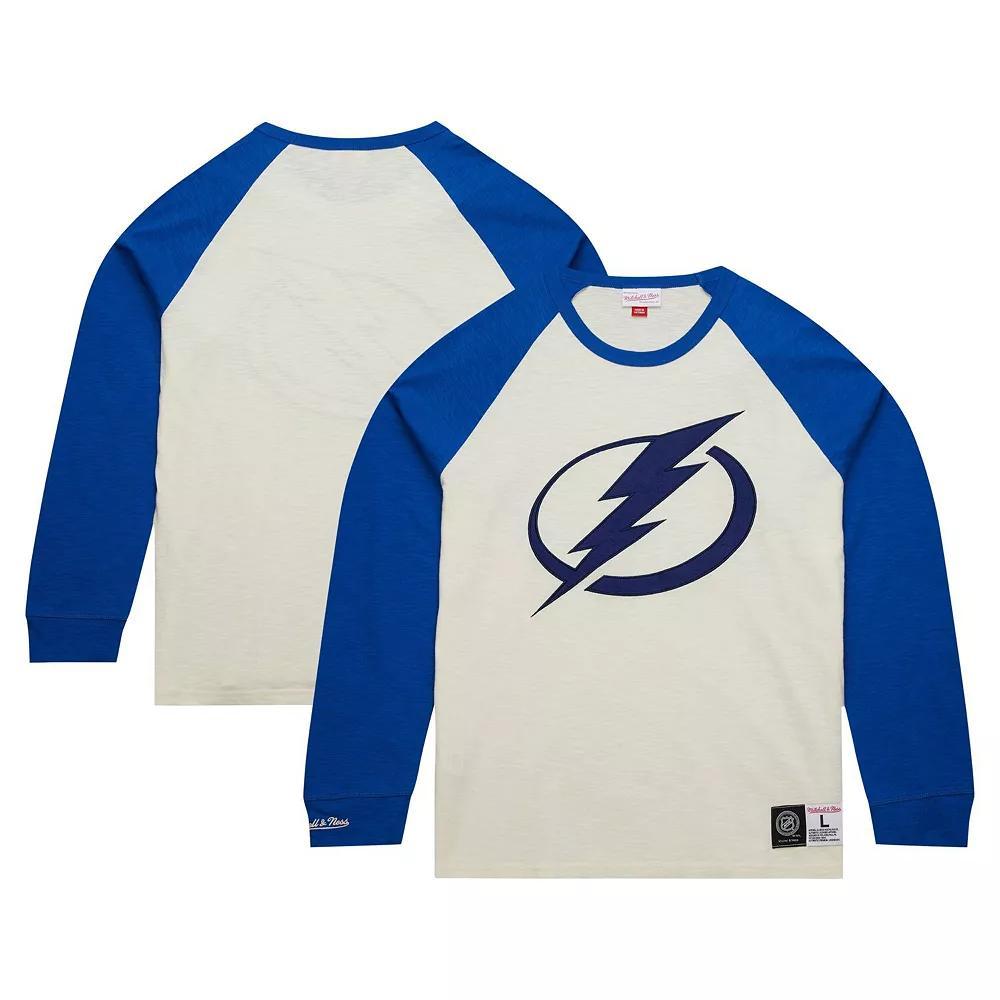 Men's Mitchell & Ness Cream Tampa Bay Lightning Legendary Slub Vintage Raglan Long Sleeve T-Shirt,  Product Image