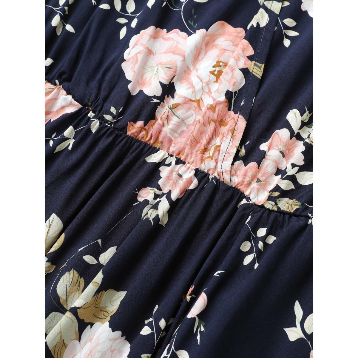 Plus Size Bloom Dress - Flutter Sleeve Ditsy Floral Pocket Split Maxi Dress LightGreen Women Romantic Slit V-neck Half Sleeve Curvy Long Dress BloomChic 10/M Product Image