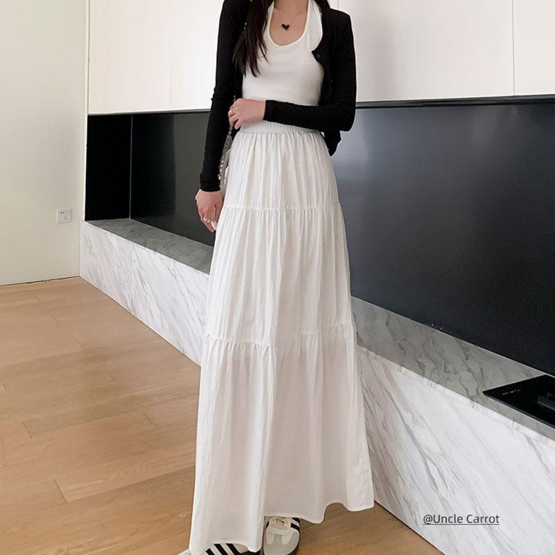 High Rise Plain Maxi A-Line Skirt Product Image