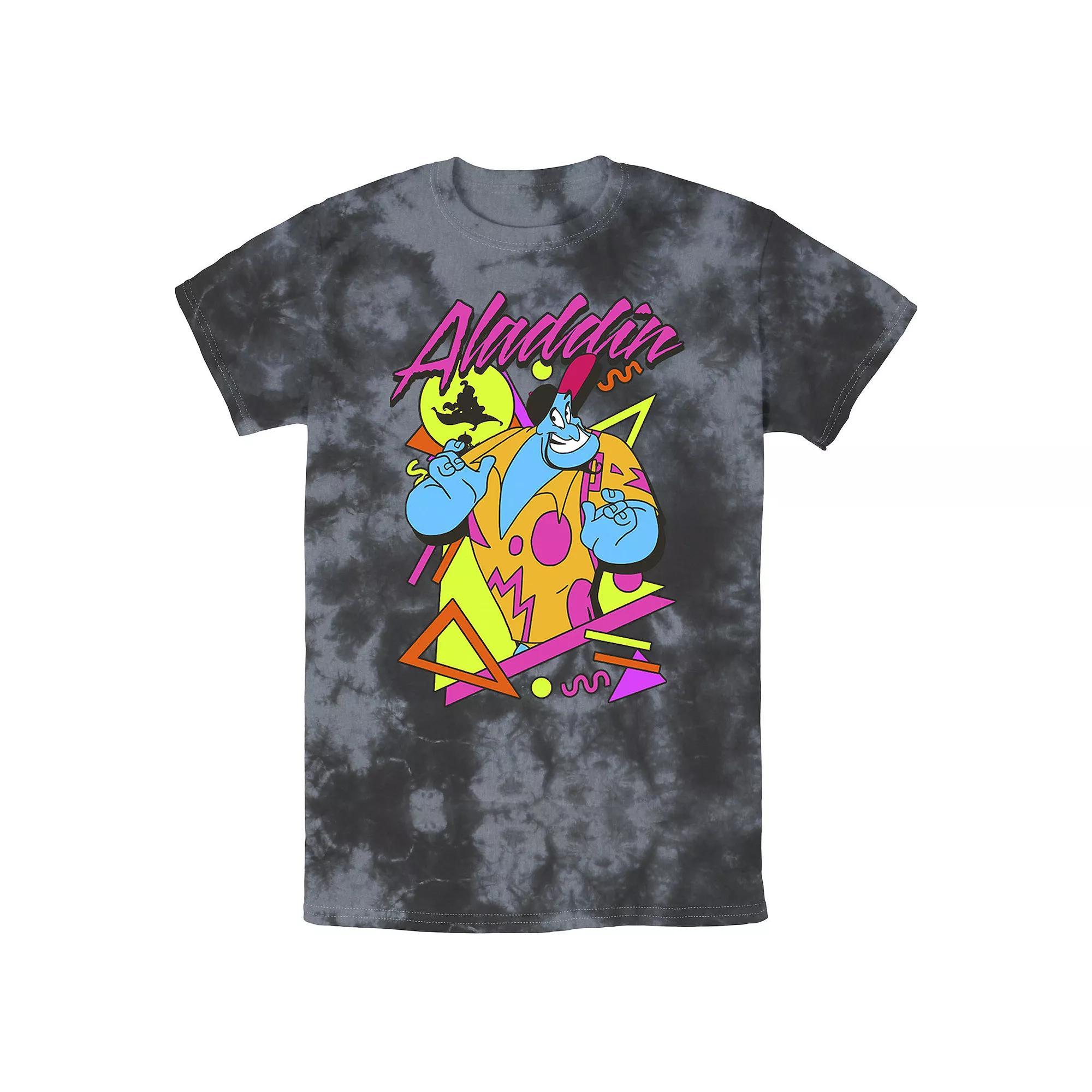 Men's Disney Aladdin Genie In A Shirt Retro Abstract Bomabrd Wash Tee, Size: Large, Black Grey Product Image