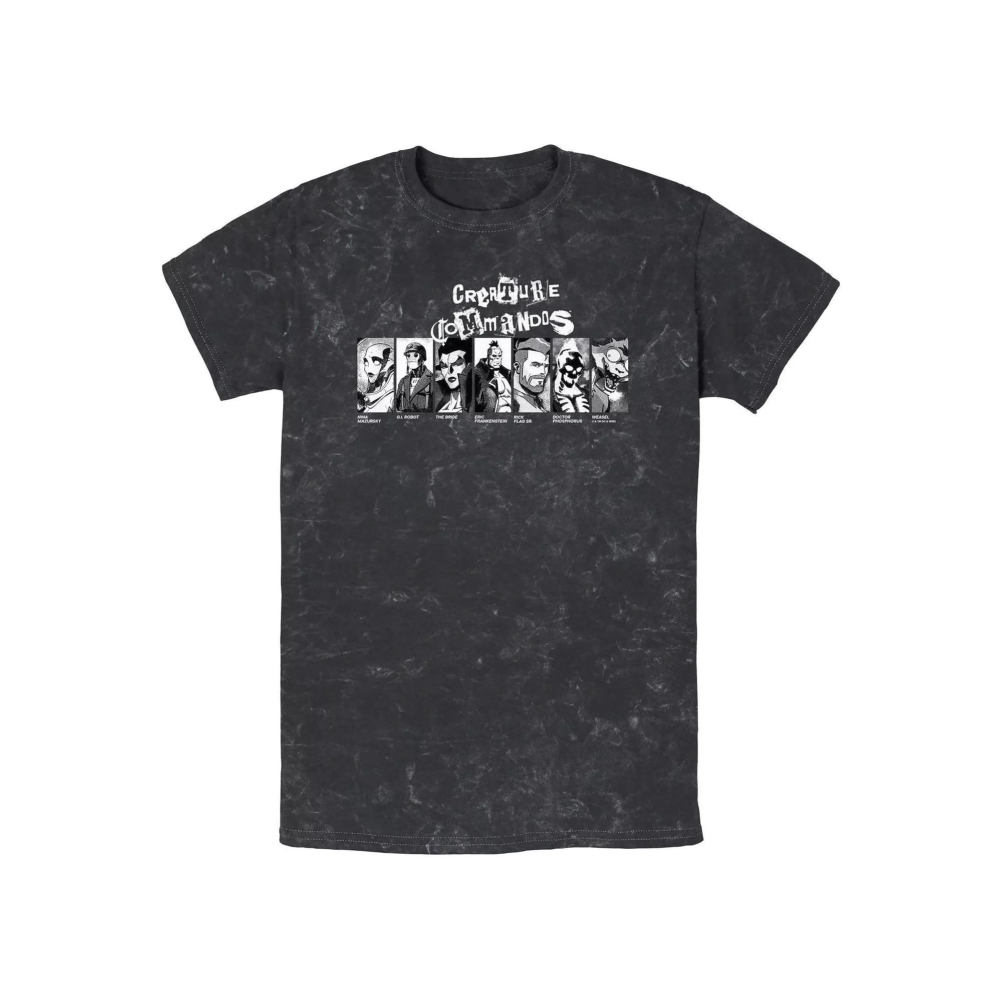 Men's Creature Commandos Portraits Mineral Wash Graphic Tee, Size: Large, Black Product Image