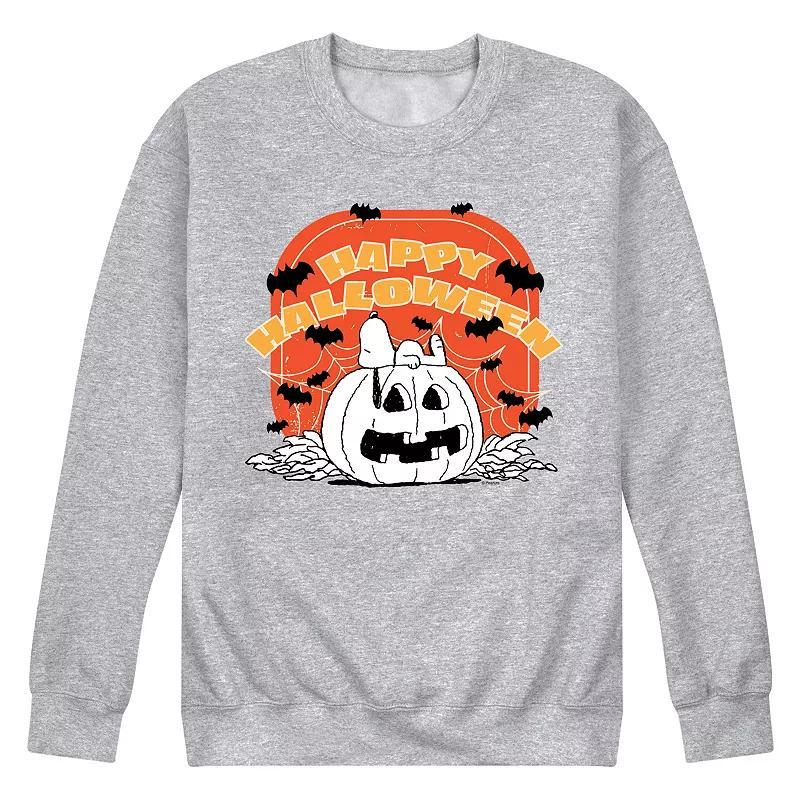 Mens Peanuts Pumpkin Retro Halloween Fleece Sweatshirt Gray Grey Product Image