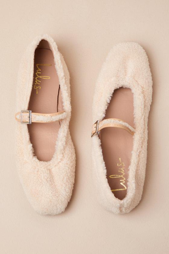 Eastan Natural Shearling Buckle Ballet Flats Product Image