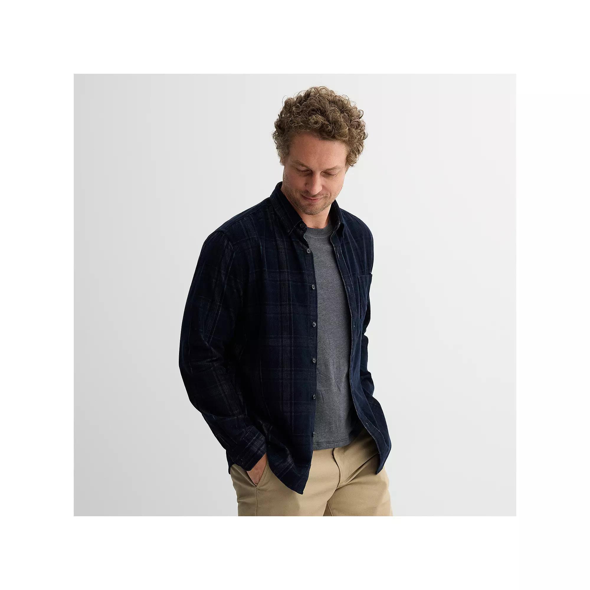 Men's Sonoma Goods For Life® Long Sleeve Perfect Length Button-Down Shirt, Size: Medium, Blue  Plaid Product Image