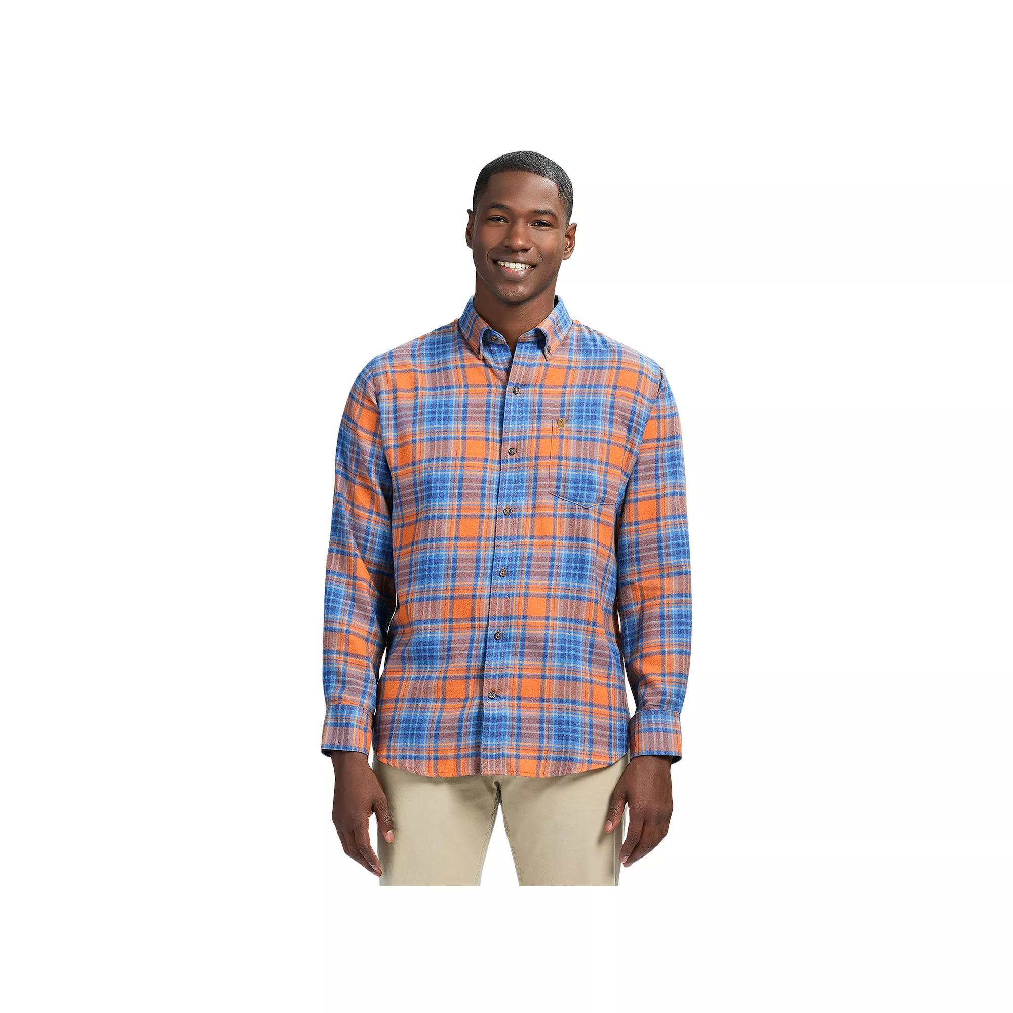 Men's IZOD Stratton Flannel Long Sleeve Button Down Shirt, Size: Large, Gingerbread Blue Product Image