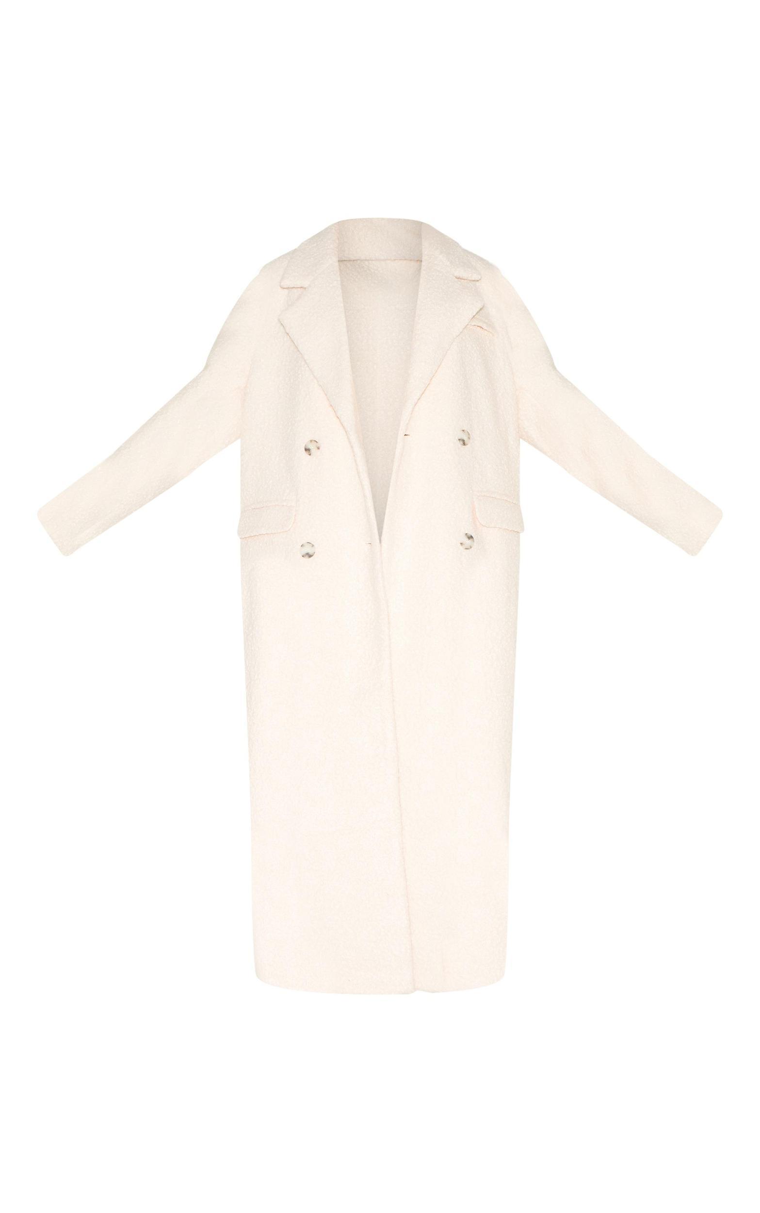 Ecru Boucle Double Breasted Structured Maxi Coat Product Image