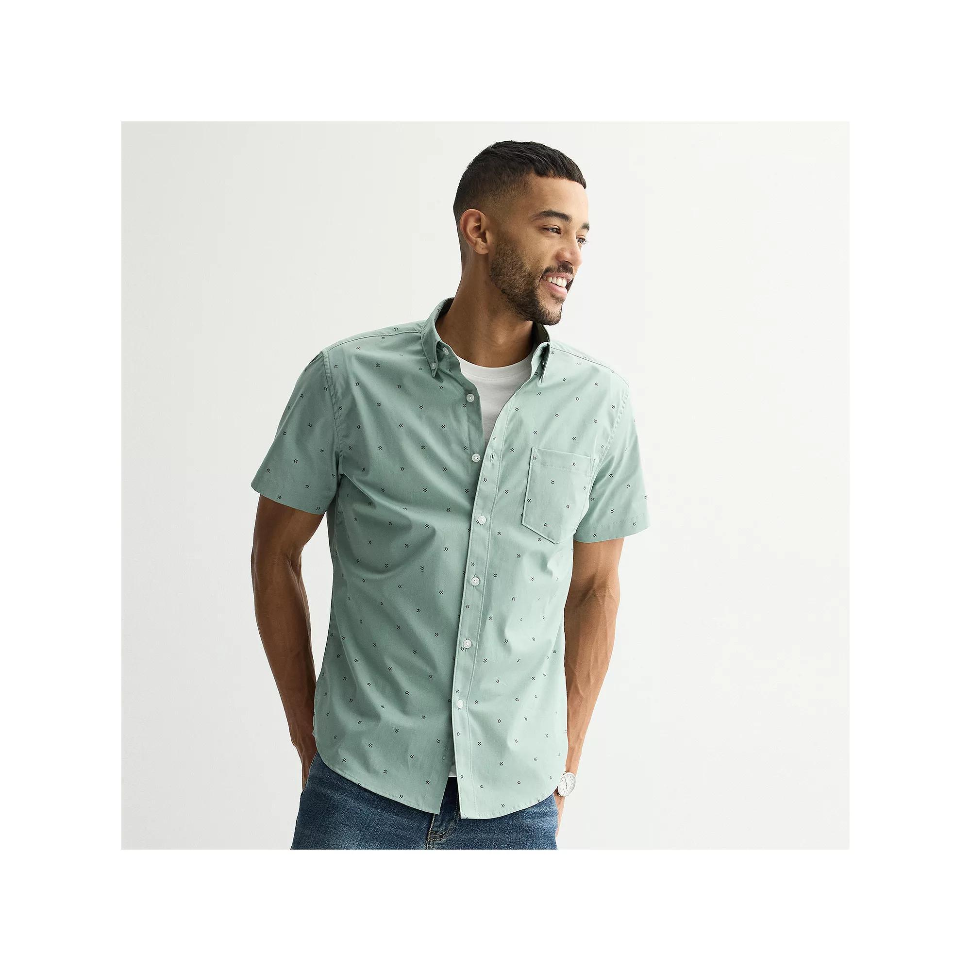 Men's Sonoma Goods For Life® Short Sleeve Perfect Length Button Down Shirt, Size: XL, Astro Geo Green Product Image