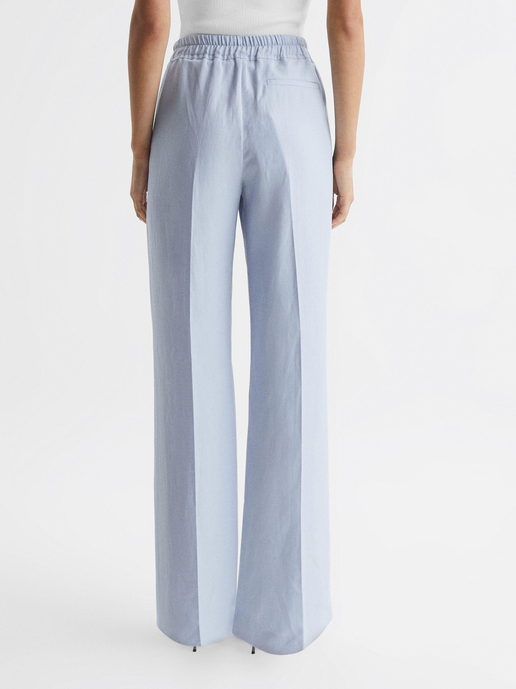 Linen Blend Pull On Trousers in Blue Product Image