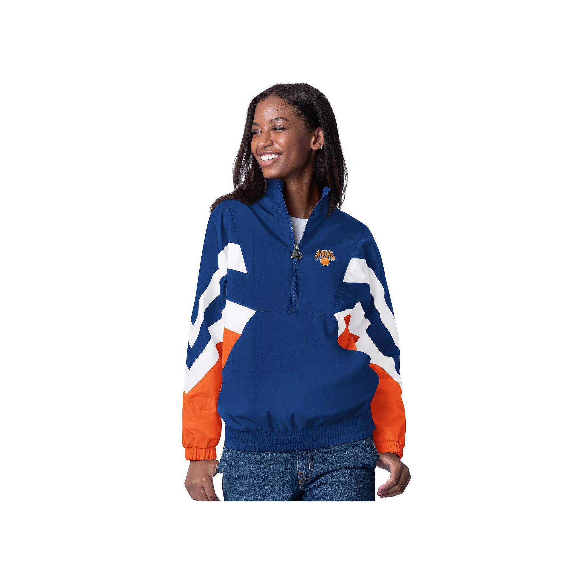 Women's Starter Blue New York Knicks Renegade Oxford Half-Zip Jacket, Size: Small Product Image