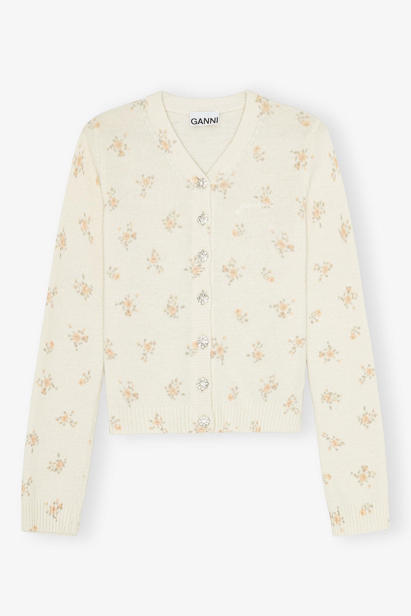 Ivory Printed Wool Mix Cardigan Product Image