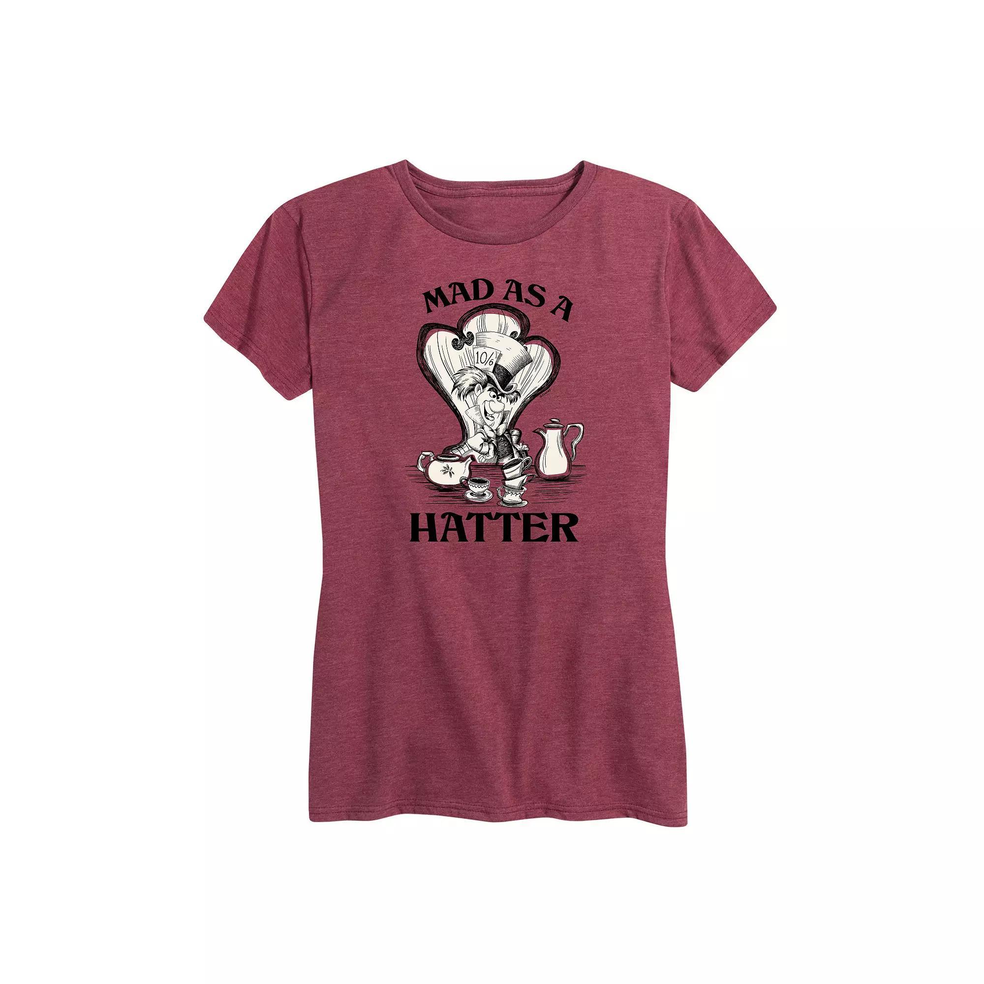 Disney's Alice in Wonderland Women's Mad As A Hatter Graphic Tee, Girl's, Size: Large, Grey Dark Red Product Image